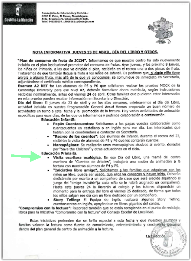 CIRCULAR CEIP ELCOTO Dia Libro 2015